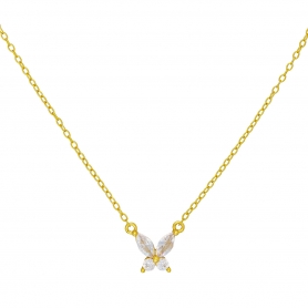 Κολιέ πεταλούδα με λευκά ζιργκόν  από την Excite Fashion Jewellery, κίτρινο επιχρυσωμένο ασήμι 925. K-3-G-11