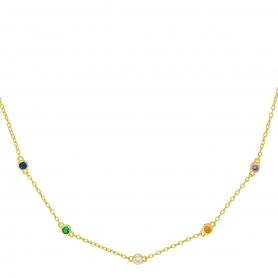 Κολιέ με σειρά πολύχρωμα ζιργκόν  από την Excite Fashion Jewellery, κίτρινο επιχρυσωμένο ασήμι 925. K-4-G-125