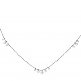 Κολιέ με κρεμαστά λευκά κρυσταλλάκια και αλυσίδα dots  από επιπλατινωμένο ανοξείδωτο  ατσάλι, της Excite Fashion Jewellery. N-201913-2-S-79