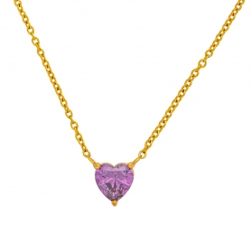 Κολιέ καρδιά με μοβ κρύσταλλο, από επιχρυσωμένο ανοξείδωτο  ατσάλι, της Excite Fashion Jewellery. N-20789-PE-6