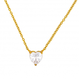 Κολιέ καρδιά με λευκό κρύσταλλο, από επιχρυσωμένο ανοξείδωτο  ατσάλι, της Excite Fashion Jewellery. N-20789-WT-6