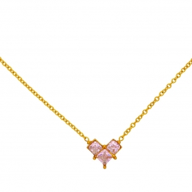 Κολιέ  από επιχρυσωμένο ανοξείδωτο  ατσάλι, μοτίφ με τετράγωνα ροζ κρυσταλλάκια, της Excite Fashion Jewellery. N-21170-PK-6