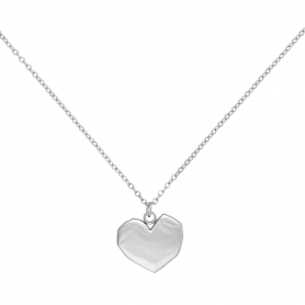 Κολιέ καρδιά, ανάγλυφη, ασύμμετρη , από επιπλατινωμένο ανοξείδωτο  ατσάλι, της Excite Fashion Jewellery. N-765-S-55
