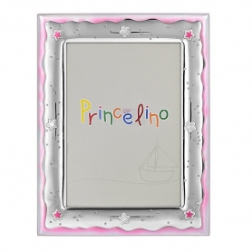 Prince Silvero Ασημένια Παιδική Κορνίζα Αστέρια Ροζ 13x18cm MA/143B-R