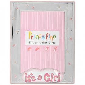 Prince Silvero Ασημένια Παιδική Κορνίζα It's A Girl Ροζ 13x18cm MA/148B-R