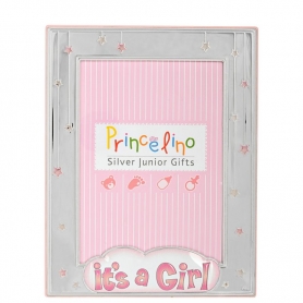 Prince Silvero Ασημένια Παιδική Κορνίζα It's A Girl Ροζ 9 x 13cm MA/148D-R