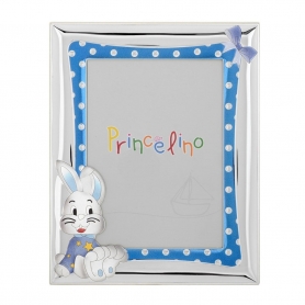 Prince Silvero Ασημένια Παιδική Κορνίζα Κουνελάκι Μπλε 9 x 13cm MA/271D-C