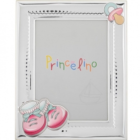 Prince Silvero Ασημένια Παιδική Κορνίζα Παπουτσάκια Ροζ 13x18cm MA/272B-R