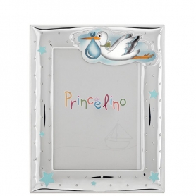 Prince Silvero Ασημένια Παιδική Κορνίζα Πελαργός Μπλε 9 x 13cm MA/270D-C