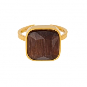 Δαχτυλίδι από επιχρυσωμένο ανοξείδωτο ατσάλι, με καφέ τετράγωνη πέτρα, από κρύσταλλο, της Excite Fashion Jewellery. R-216A-A-G-6