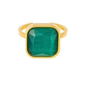 Δαχτυλίδι από επιχρυσωμένο ανοξείδωτο ατσάλι, με πράσινη τετράγωνη πέτρα από κρύσταλλο , της Excite Fashion Jewellery. R-216A-G-G-6