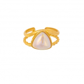 Δαχτυλίδι από επιχρυσωμένο ανοξείδωτο ατσάλι, διάτρητο, με πέρλα σε τριγωνικό σχήμα, της Excite Fashion Jewellery. R-2304015-G-6
