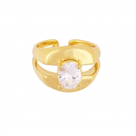 Εντυπωσιακό ανοιχτό  δαχτυλίδι από την Excite Fashion Jewellery στολισμένο με λευκό ζιργκόν  από ανοξείδωτο επιχρυσωμένο  ατσάλι.  R-YH1313-G-75