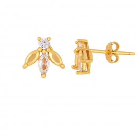 Σκουλαρίκια επιχρυσωμένο ασήμι 925, μελισσούλες με λευκά ζιργκόν της Excite Fashion Jewellery. S-1-G-65