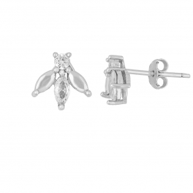 Σκουλαρίκια επιπλατινωμένο ασήμι 925, μελισσούλες με λευκά ζιργκόν της Excite Fashion Jewellery. S-1-S-65