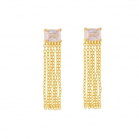 Σκουλαρίκια κρεμαστά  επιχρυσωμένο ασήμι 925, με κρεμαστές αλυσιδίτσες και ορθογώνια λευκά ζιργκόν, της Excite Fashion Jewellery. S-18-G-105