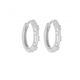 Κρίκοι επιπλατινωμένο ασήμι 925, στολισμένοι με λευκά μονόπετρα  ζιργκόν, της Excite Fashion Jewellery. S-26-5-S-69