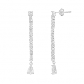 Σκουλαρίκια κρεμαστά  επιπλατινωμένο ασήμι 925, στολισμένα με  λευκά μονόπετρα ζιργκόν, και σταγόνα, της Excite Fashion Jewellery. S-27-S-11