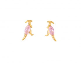 Σκουλαρίκια επιχρυσωμένο ασήμι 925, δεινοσαυράκια με ροζ  ζιργκόν, της Excite Fashion Jewellery. S-30-G-65