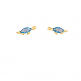 Σκουλαρίκια επιχρυσωμένο ασήμι 925, θαλάσσια χελώνα με γαλάζια  ζιργκόν, της Excite Fashion Jewellery. S-33-G-65