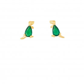 Σκουλαρίκια επιχρυσωμένο ασήμι 925, δεινοσαυράκια με πράσινα  ζιργκόν σταγόνα, της Excite Fashion Jewellery. S-34-G-65
