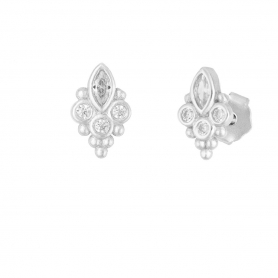 Σκουλαρίκια επιπλατινωμένο ασήμι 925,  λευκό οβάλ μονόπετρο και λευκά ζιργκόν, της Excite Fashion Jewellery. S-54-S-65
