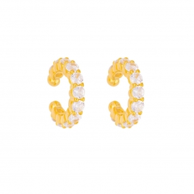 Κρίκος ear cuff ασήμι 925, κίτρινο επιχρύσωμα, με λευκά ζιργκόν, της Excite Fashion Jewellery. S-67-G-69