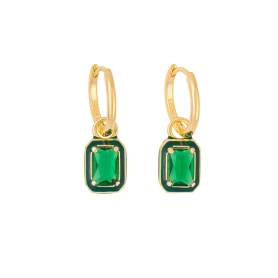 Κρίκοι επιχρυσωμένο ασήμι 925, με κρεμαστό πράσινο ζιργκόν, και πράσινο σμάλτο, της Excite Fashion Jewellery. S-69-1-G-105