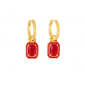 Κρίκοι επιχρυσωμένο ασήμι 925, με κρεμαστό κόκκινο ζιργκόν, και κόκκινο σμάλτο, της Excite Fashion Jewellery. S-69-3-G-105