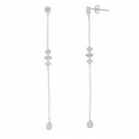 Σκουλαρίκια κρεμαστά  επιπλατινωμένο ασήμι 925, με λευκά ζιργκόν, της Excite Fashion Jewellery. S-9-S-95
