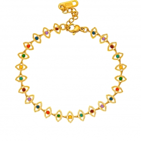Βραχιόλι από επίχρυσο ανοξείδωτο ατσάλι, ματάκια με πολύχρωμο σμάλτο  της Excite Fashion Jewellery. B-0434B-G-55