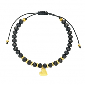 Bραχιόλι με μαύρες χάνδρες, στολισμένο με κρεμαστή καρδιά και χρυσές ροδέλες από την Excite Fashion Jewellery.  B-1420-05-10-5