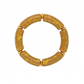 Χειροποίητο φαρδύ βραχιόλι της Excite Fashion Jewellery λαδί με χρυσές λεπτομέρειες  και χρυσές χάντρες  B-1733-01-5-7