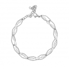 Διπλό βραχιόλι με οβάλ πέρλες και διαμανταρισμένη ασημί αλυσίδα, από την Excite Fashion Jewellery. B-1749-03-45