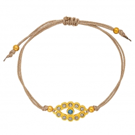 Βραχιόλι μακραμέ, μπέζ κορδόνι, επίχρυσο ματάκι με κρυσταλλάκια, της Excite Fashion Jewellery. B-1757-01-05-5