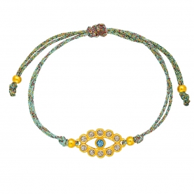 Βραχιόλι μακραμέ,πράσινο κορδόνι, επίχρυσο ματάκι με κρυσταλλάκια, της Excite Fashion Jewellery. B-1757-01-18-5