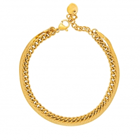 Διπλό βραχιόλι Excite Fashion Jewellery , αλυσίδα, φίδι & κρίκοι, από ανοξείδωτο επιχρυσωμένο ατσάλι. B-YH1155A-G-6