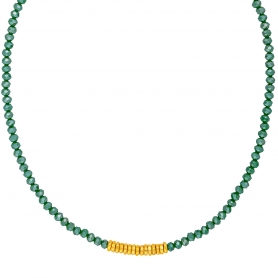 Κολιέ χειροποίητο, με πράσινες χάνδρες, και επίχρυσες ροδέλες  της Excite Fashion Jewellery. K-1422-07-14-79