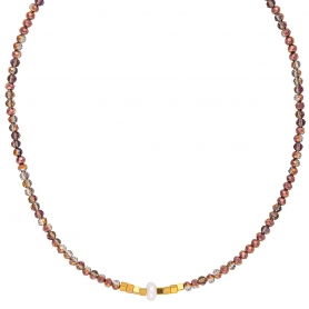 Κολιέ χειροποίητο, με roz gold χάνδρες, επίχρυσα κυβάκια και περλίτσα  της Excite Fashion Jewellery. K-1429-07-13-66