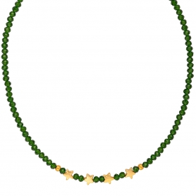Κολιέ χειροποίητο, με επίχρυσα αστεράκια και πράσινες χάνδρες  της Excite Fashion Jewellery. K-1434-07-14-77