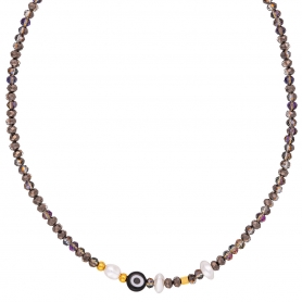 Χειροποίητο κολιέ ματάκι με πέρλα, και bronze χάντρες, της Excite Fashion Jewellery. K-1436-07-12-77