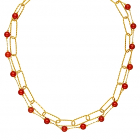 Κολιέ διπλό από επιχρυσωμένο ανοξείδωτο ατσάλι (δεν μαυρίζει), αλυσίδα με διαμανταρισμένους κρίκους και κεραμιδί πέτρες, της Excite Fashion Jewellery. K-1722-01-35-115