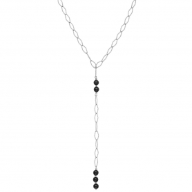 Χειροποίητο κολιέ  από επιπλατινωμένο ανοξείδωτο ατσάλι (δεν μαυρίζει),  αλυσίδα με οβάλ διαμανταρισμένους κρίκους και μαύρες πέτρες της Excite Fashion Jewellery. K-1745-03-06-8