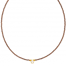 Χειροποίητο κολιέ, bronze πέτρες και  οβάλ λευκό κρύσταλλο,  από επιχρυσωμένο  ανοξείδωτο ατσάλι (δεν μαυρίζει),  της Excite Fashion Jewellery. K-1749-01-04-6