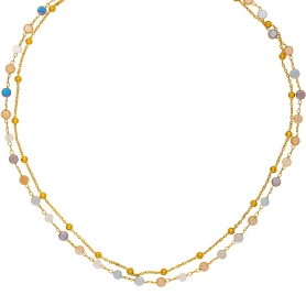 Χειροποίητο διπλό κολιέ,  ροζάριο με περλέ πλακέ πέτρες, αλυσίδα με χρυσές χάντρες, από επιχρυσωμένο  ανοξείδωτο ατσάλι (δεν μαυρίζει),  της Excite Fashion Jewellery. K-1750-01-02-75