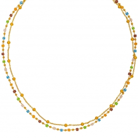 Χειροποίητο διπλό κολιέ, πολύχρωμο ροζάριο, αλυσίδα με χρυσές χάντρες, από επιχρυσωμένο  ανοξείδωτο ατσάλι (δεν μαυρίζει),  της Excite Fashion Jewellery. K-1750-01-05-75
