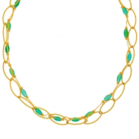 Χειροποίητο διπλό κολιέ, με οβάλ αλυσίδα και πράσινα οβάλ κρυσταλλάκια, από επιχρυσωμένο  ανοξείδωτο ατσάλι (δεν μαυρίζει),  της Excite Fashion Jewellery. K-1754-01-18-105