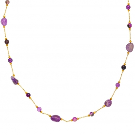 Χειροποίητο  κολιέ, με μοβ ημιπολύτιμες πέτρες από επιχρυσωμένο  ανοξείδωτο ατσάλι (δεν μαυρίζει),  της Excite Fashion Jewellery. K-1757-01-24-105