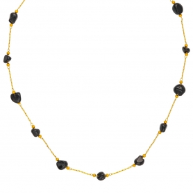 Χειροποίητο κολιέ, με μαύρες ημιπολύτιμες πέτρες από επιχρυσωμένο  ανοξείδωτο ατσάλι (δεν μαυρίζει), της Excite Fashion Jewellery. K-1766-01-06-8