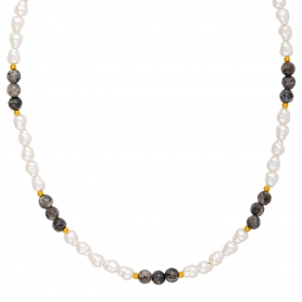 Χειροποίητο κολιέ, πέρλες, με ημιπολύτιμες πέτρες,  από  ανοξείδωτο επιχρυσωμένο ατσάλι (δεν μαυρίζει), της Excite Fashion Jewellery. K-1772-01-02-75